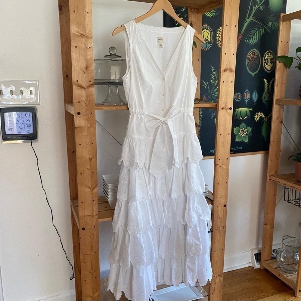 Rebecca Taylor La Vie White Mireille Embroidered Tiered Midi Dress Snall - Picture 5 of 16